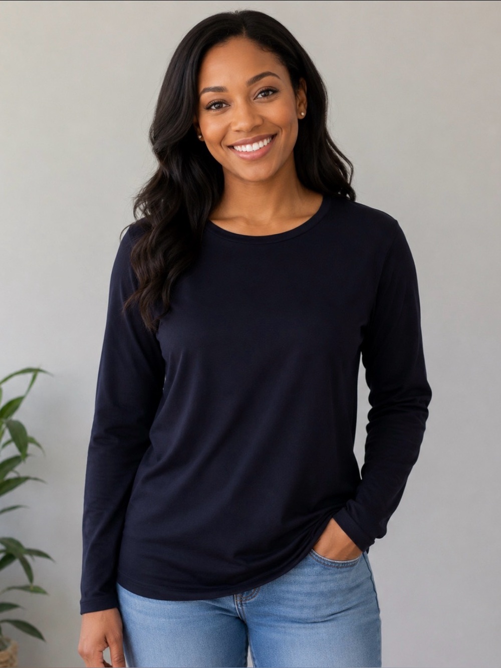 Lauren Ralph Lauren Women’s Navy Long-Sleeve Stretch Crew Neck Shirt Green Label